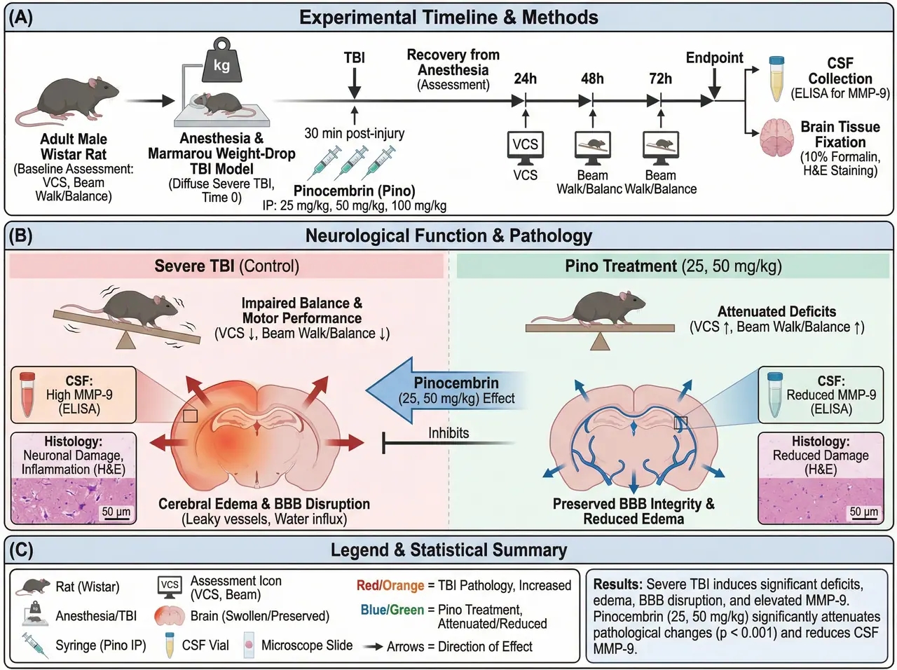 Pinocembrin Treatment for Traumatic Brain Injury - Research Results