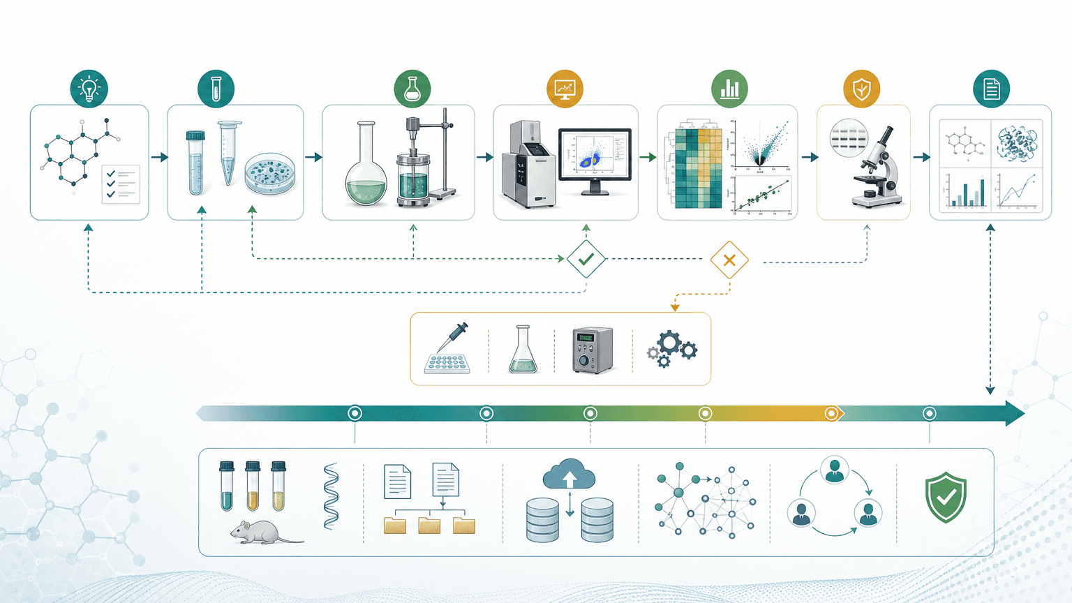 [AI & Systems] Research workflow diagram showing experimental protocol steps, decision points, technical roadmap, data analysis, validation, and manuscript output.
