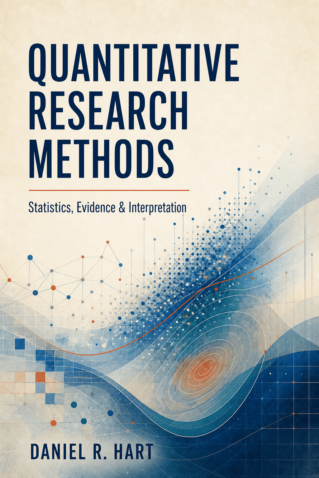 Quantitative Research Methods — Probability contours, point clusters, and analytical structures form a refined university textbook cover.