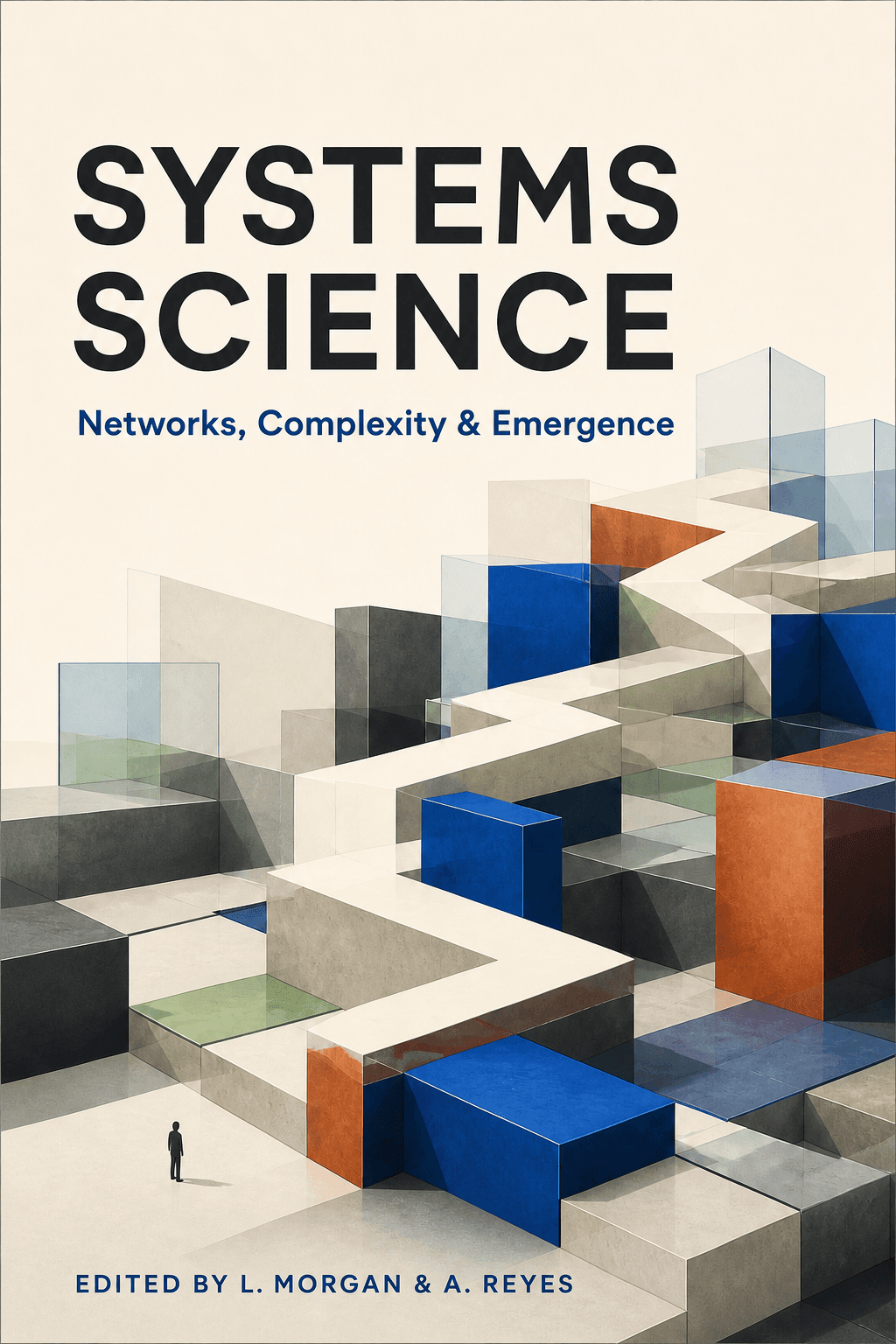 Systems Science Monograph — Geometric pathways and analytical structures visualize networks, complexity, and emergent order.