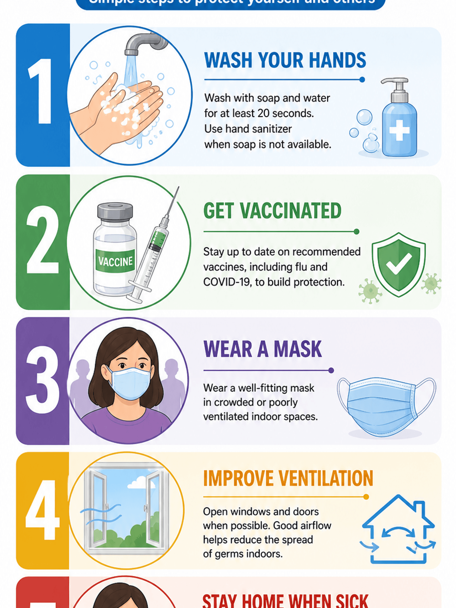 Infographie de prévention — Infographie sur les mesures de prévention des infections pour la santé au travail et la sensibilisation en santé publique.