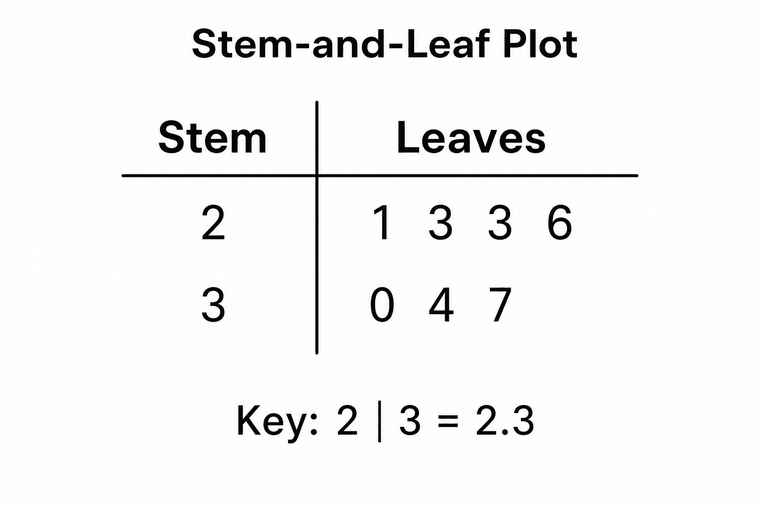 Diagramme en tige et feuilles avec décimaux — Chargez l’exemple « Diagramme en tige et feuilles avec décimaux » dans Générateur de diagramme en tige et feuilles gratuit, générez la figure, puis personnalisez-la dans SciVis.