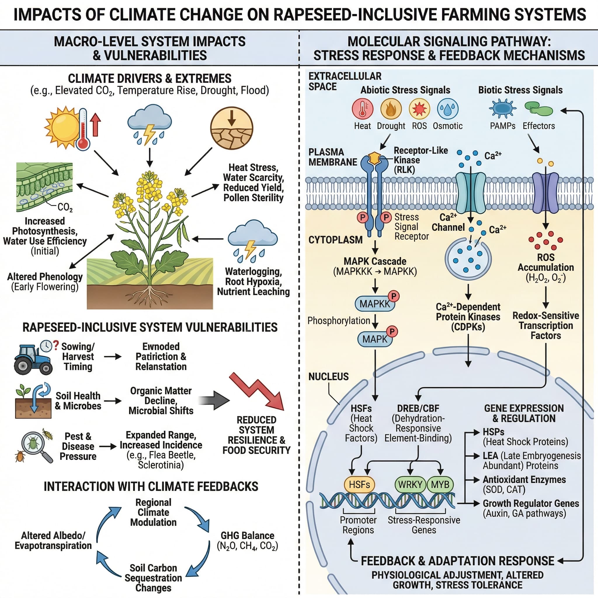 Impacts of Climate Change on Rapeseed-Inclusive Farming Systems
Climate change effects on rapeseed growth and productivity
Vulnerabilities of rapeseed-inclusive systems to climate extremes
Interaction between rapeseed-inclusive systems and climate feedbacks