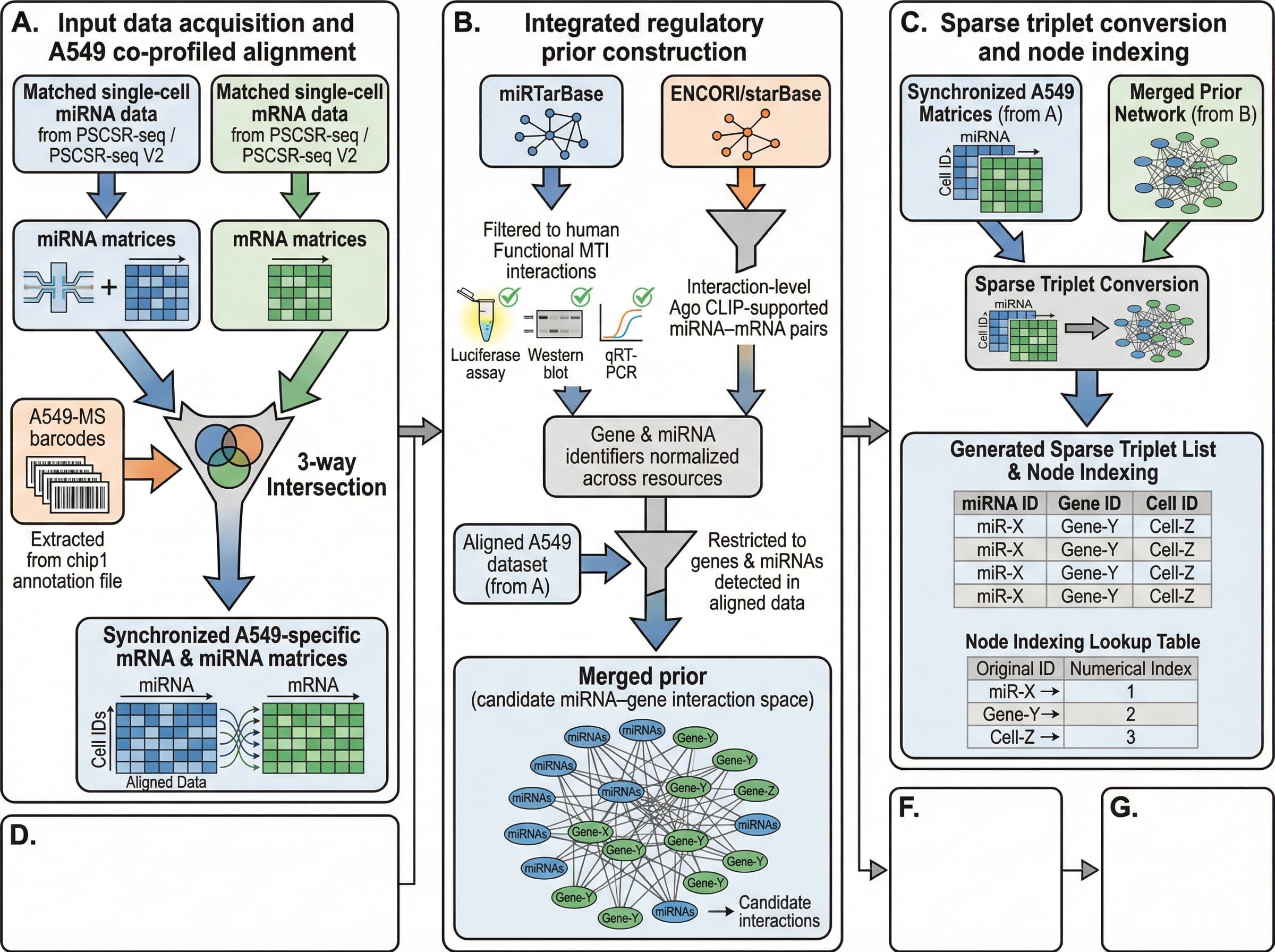biomedical scientific illustration: Overall design instructions: Employ arrows to illustrate the sequence of information flow. Maintain concise and readable text within each panel. Implement a modular