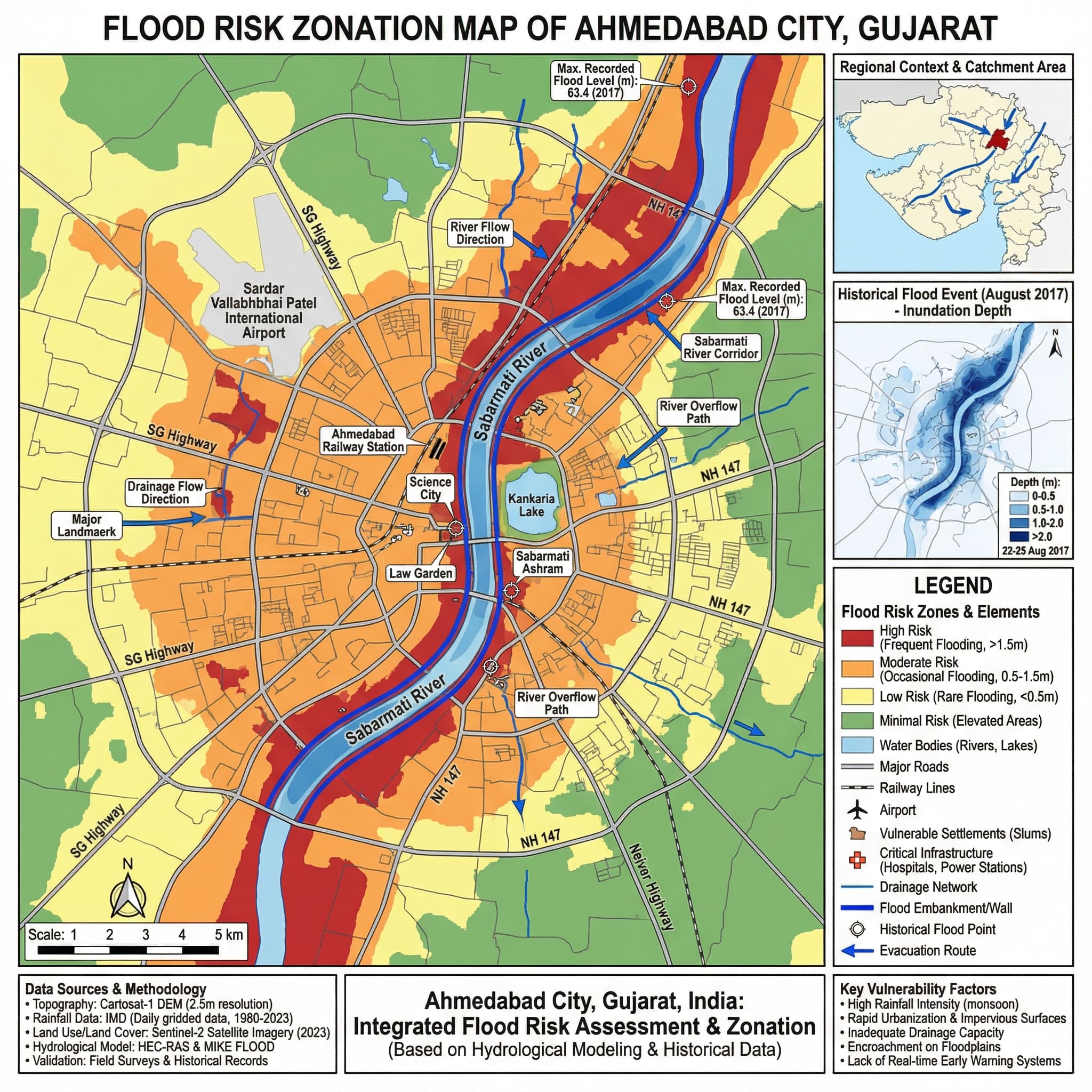 古吉拉特邦艾哈邁達巴德市洪水風險分區圖