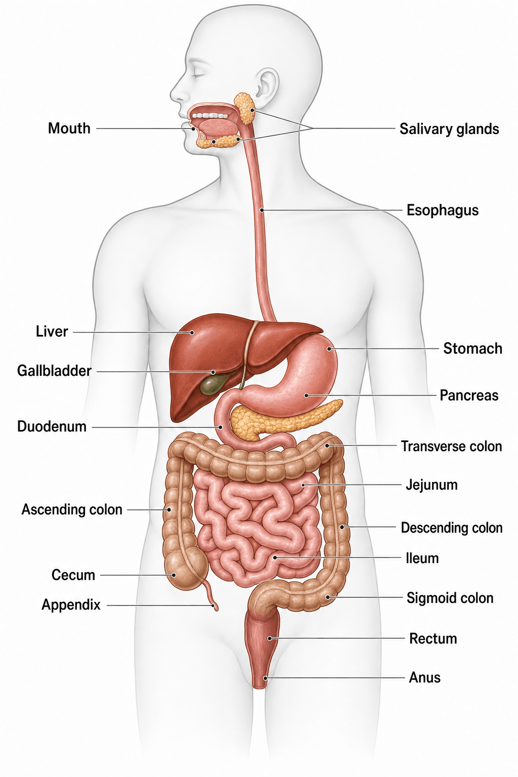 Digestive System Diagram Generator — Draw a labeled human digestive system, organs, and digestion flow with AI