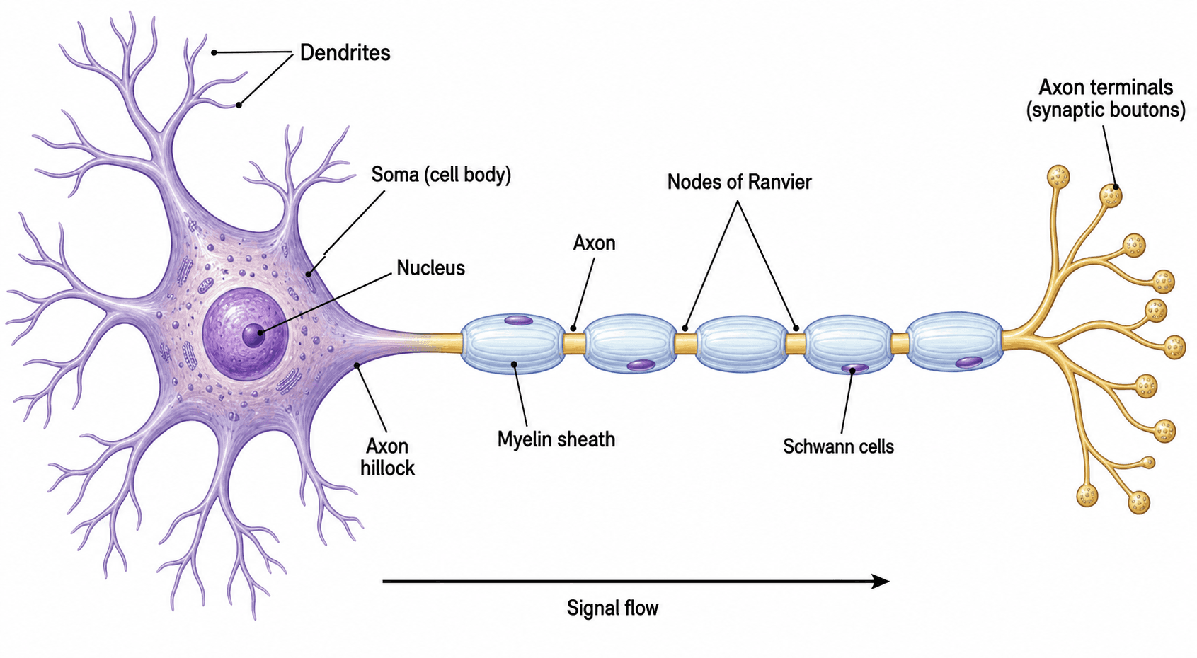 Neuron Diagram Generator — Draw labeled nerve cells with dendrites, axon, myelin, and synapses.